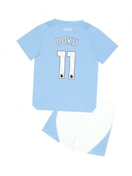 Billige Manchester City Jeremy Doku #11 Hjemmedraktsett Barn 2023-24 Kortermet (+ Korte bukser)